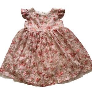 Popatu Pink Floral Lace Dress - Size 2T - Ruffle Sleeves